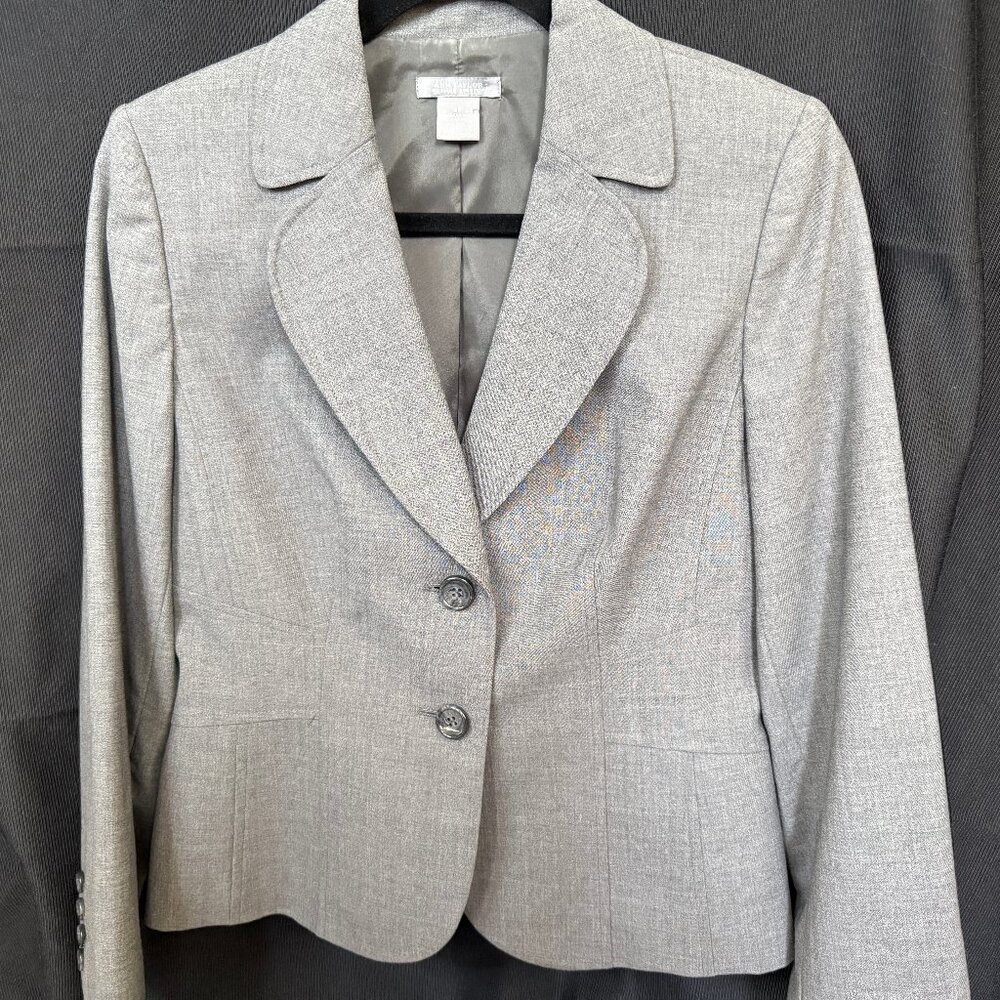 Ann Taylor | Grey Stretch 2-button Blazer; Tailored waist; Slight peplum; Sz. 6P